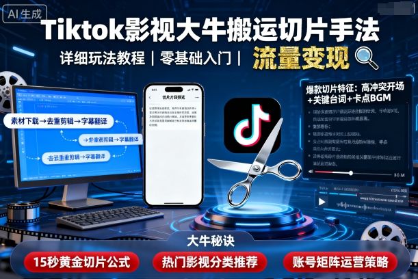 Tiktok影视大牛搬运切片手法，详细玩法教程-冒泡网