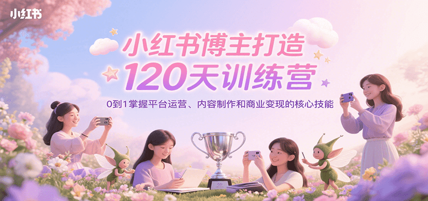小红书博主打造120天训练营，0到1掌握平台运营、内容制作和商业变现-冒泡网