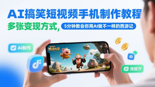 AI搞笑短视频手机制作教程，多张变现方式，5分钟教会你用AI做不一样的西游记-冒泡网