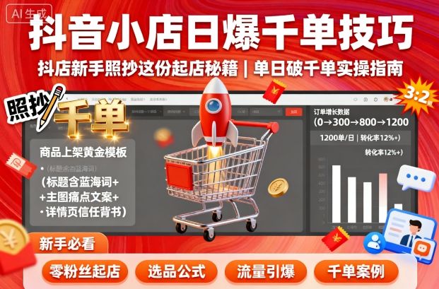 抖音小店日爆千单技巧，抖店新手照抄这份起店秘籍，单日破千单-冒泡网