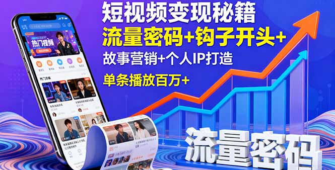 短视频变现秘籍，流量密码+钩子开头+故事营销+个人IP打造，单条播放百万+-冒泡网