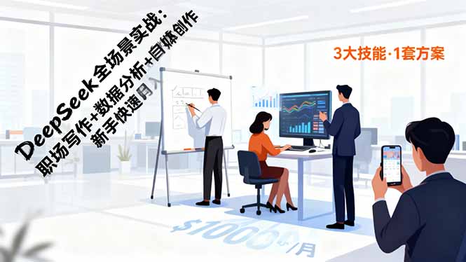 DeepSeek全场景实战：职场写作+数据分析+自媒体创作，新手快速月入过万-冒泡网
