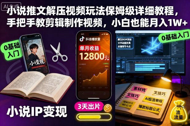 小说推文解压视频玩法保姆级详细教程，手把手教剪辑制作视频，小白也能月入1W+-冒泡网