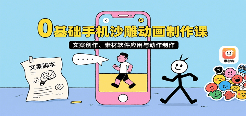 0基础手机沙雕动画制作课，文案创作、素材软件应用与动作制作-冒泡网