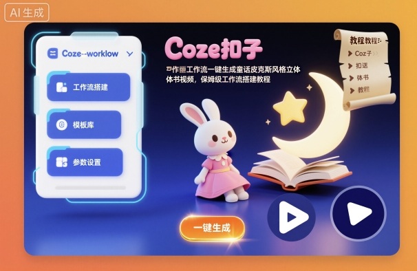 Coze扣子工作流一键生成童话皮克斯风格立体书视频，保姆级工作流搭建教程-冒泡网