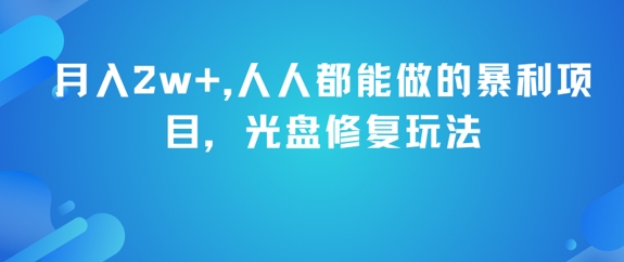 月入2w+，人人都能做的暴利项目，光盘修复玩法-冒泡网