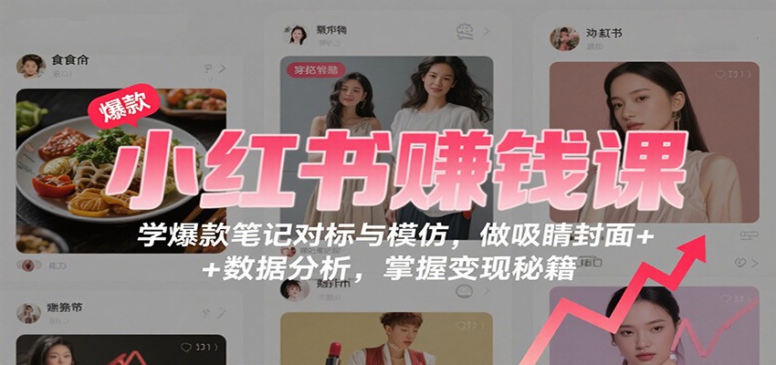小红书赚钱课：学爆款笔记对标与模仿，做吸睛封面 + 数据分析，掌握变现秘籍-冒泡网