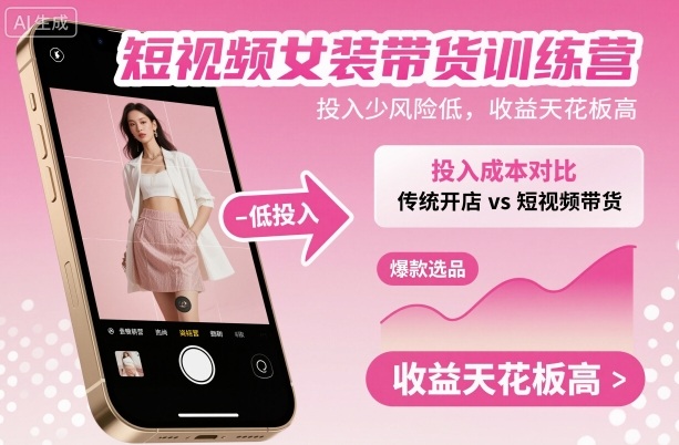 短视频女装带货训练营，投入少风险低，收益天花板高-冒泡网