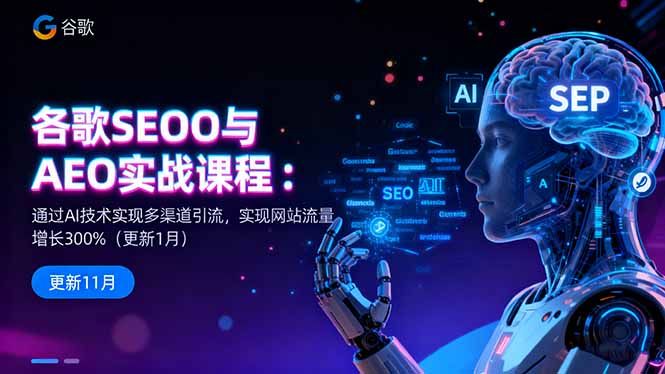 谷歌SEO与AEO实战课程：通过AI技术实现多渠道引流，实现网站流量增长300%-冒泡网