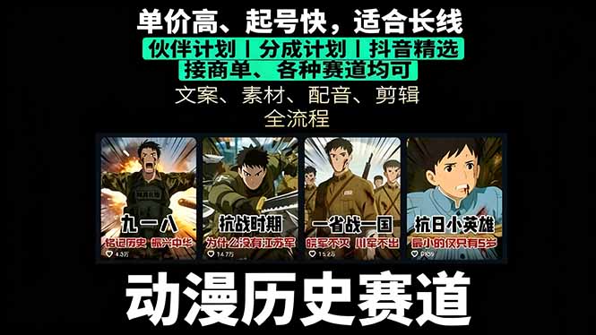 历史动漫赛道撸分成：起号、文案、素材、配音、剪辑，单视频收益破万-冒泡网