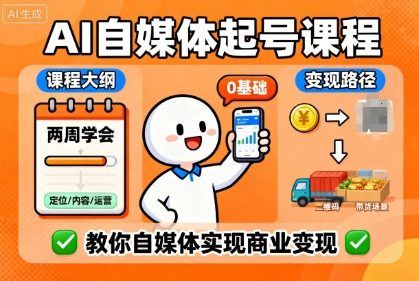 AI自媒体起号课程，0基础小白两周学会，教你自媒体实现商业变现-冒泡网