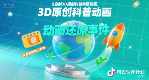自制3D原创科普动画教程，动画还原事件，抖音最新热门赛道，可过伙伴计划-冒泡网