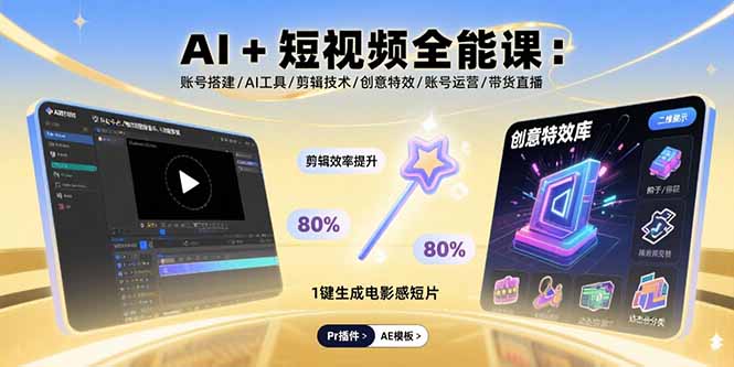 AI+短视频全能课：账号搭建/AI工具/剪辑技术/创意特效/账号运营/带货直播-冒泡网