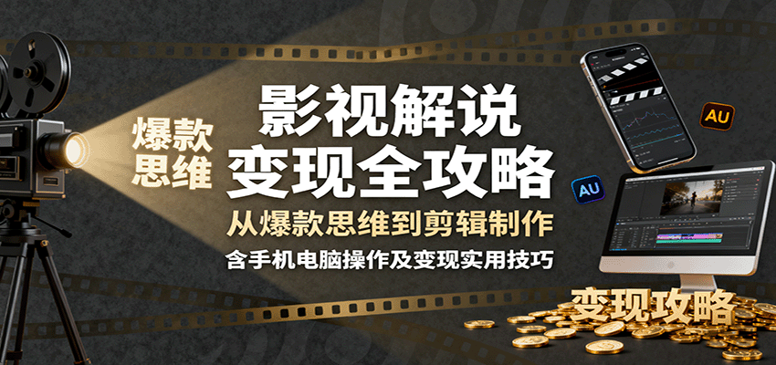 影视解说变现全攻略：从爆款思维到剪辑制作，含手机电脑操作及变现实用技巧-冒泡网