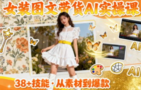 女装图文带货的AI实操课，覆盖38个实用技能，快速提升素材制作效率-冒泡网