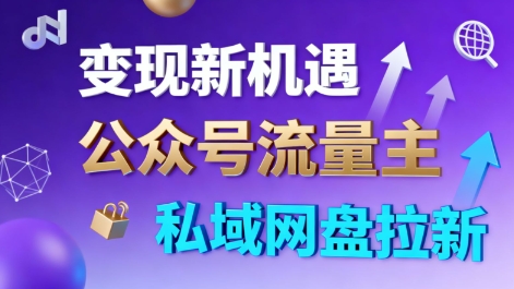 公众号流量主+私域网盘拉新，多方式变现，简单易上手，当天就有收益-冒泡网