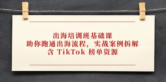 出海培训班基础课，助你跑通出海流程，实战案例拆解，含 TikTok 榜单资源-冒泡网