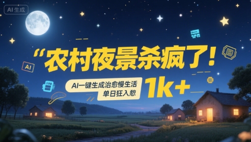 农村夜景杀疯了！AI一键生成治愈系慢生活，单日狂入1k+-冒泡网
